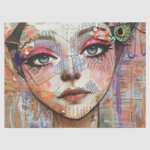 Mixed Media Collage Portrait Art (11) Tissue Paper