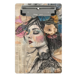 Mixed Media Collage Portrait Art (2) Mini Clipboard