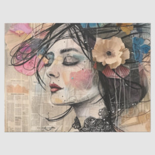 Mixed Media Collage Portrait Art (2) Tissue Paper