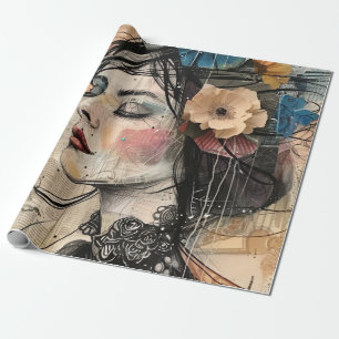 Mixed Media Collage Portrait Art (2) Wrapping Paper