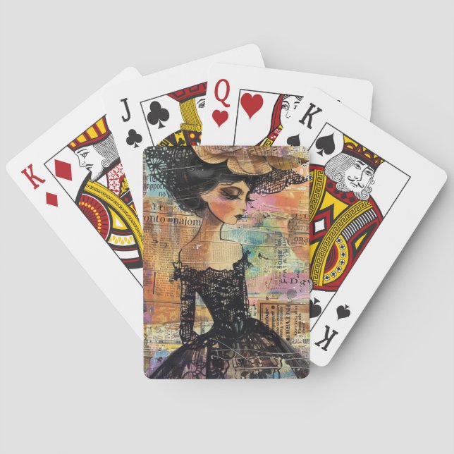 Mixed Media Collage Portrait Art (4) Playing Cards (Back)