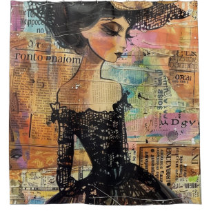 Mixed Media Collage Portrait Art (4) Shower Curtain