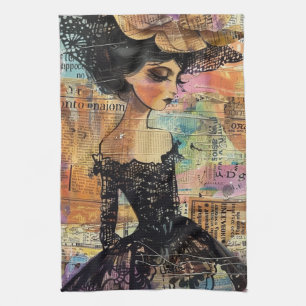 Mixed Media Collage Portrait Art (4) Tea Towel
