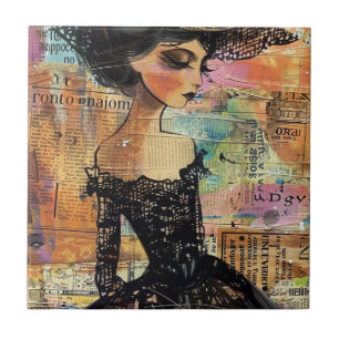 Mixed Media Collage Portrait Art (4) Tile