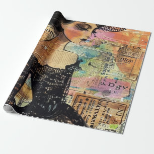 Mixed Media Collage Portrait Art (4) Wrapping Paper