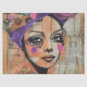 Mixed Media Collage Portrait Art (5) Tissue Paper