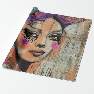 Mixed Media Collage Portrait Art (5) Wrapping Paper