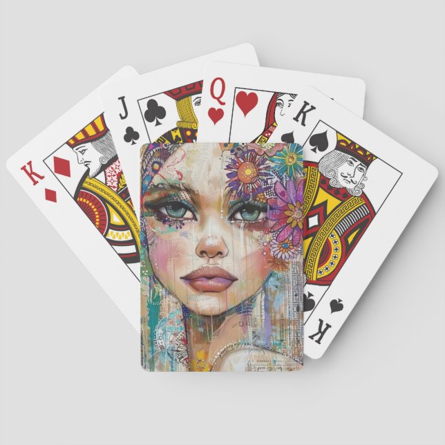 Mixed Media Collage Portrait Art (6) Playing Cards (Back)