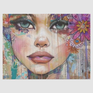 Mixed Media Collage Portrait Art (6) Tissue Paper