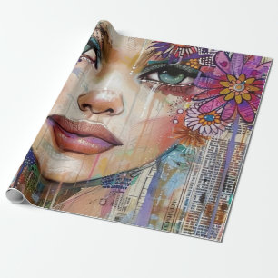 Mixed Media Collage Portrait Art (6) Wrapping Paper