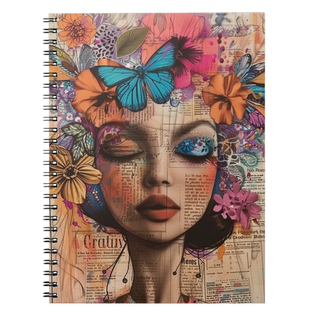 Mixed Media Collage Portrait Art (7) Notebook (Front)