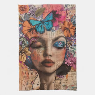 Mixed Media Collage Portrait Art (7) Tea Towel