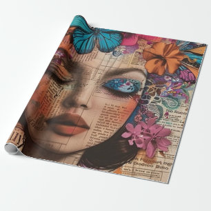 Mixed Media Collage Portrait Art (7) Wrapping Paper