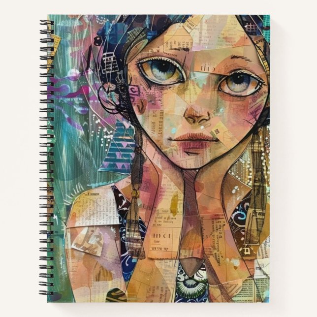 Mixed Media Collage Portrait Art (8) Notebook (Front)