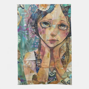 Mixed Media Collage Portrait Art (8) Tea Towel