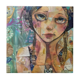 Mixed Media Collage Portrait Art (8) Tile