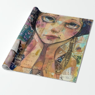 Mixed Media Collage Portrait Art (8) Wrapping Paper