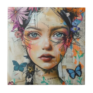 Mixed Media Collage Portrait Art (9) Tile