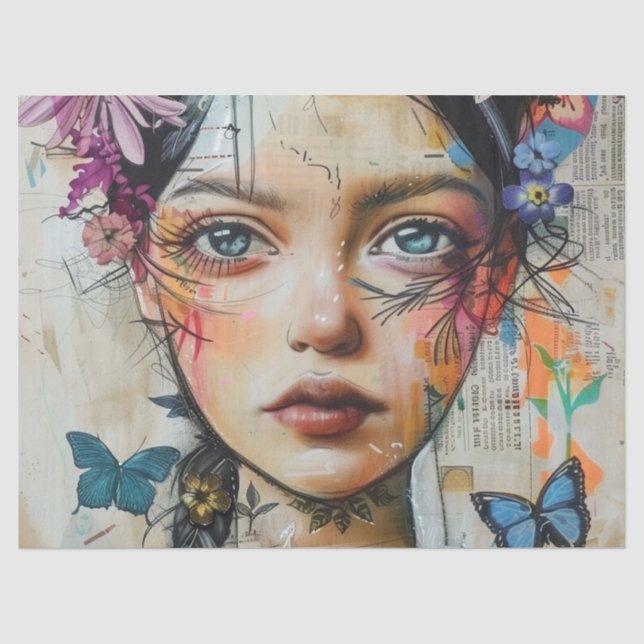 Mixed Media Collage Portrait Art (9) Tissue Paper (Front)