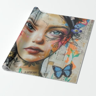 Mixed Media Collage Portrait Art (9) Wrapping Paper