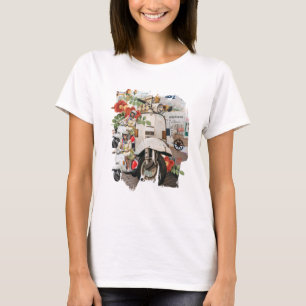 Mixed Media Collage Vintage Traveling Woman T-Shirt