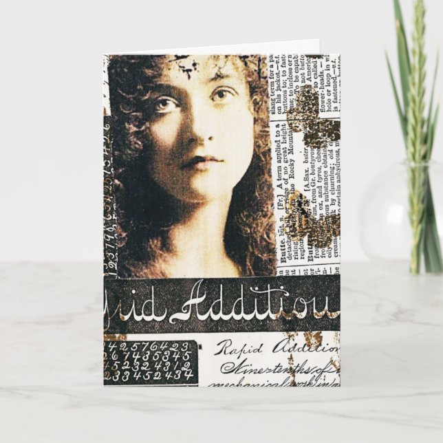 Mixed Media Collage With Pretty Lady, Birthday Card (Front)