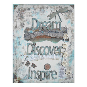 Mixed Media Dream Discover Inspire Quote Art Print