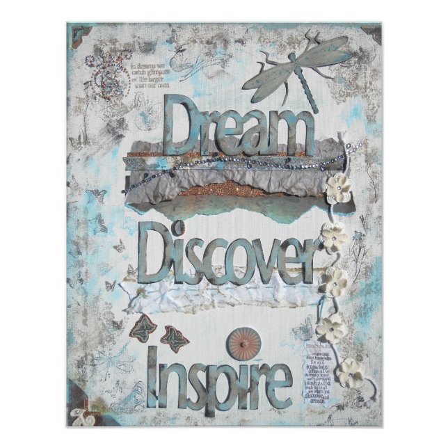 Mixed Media Dream Discover Inspire Quote Art Print (Front)