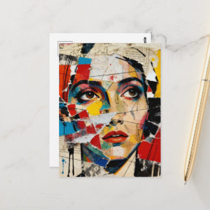 Mixed media Face Collage Postcard