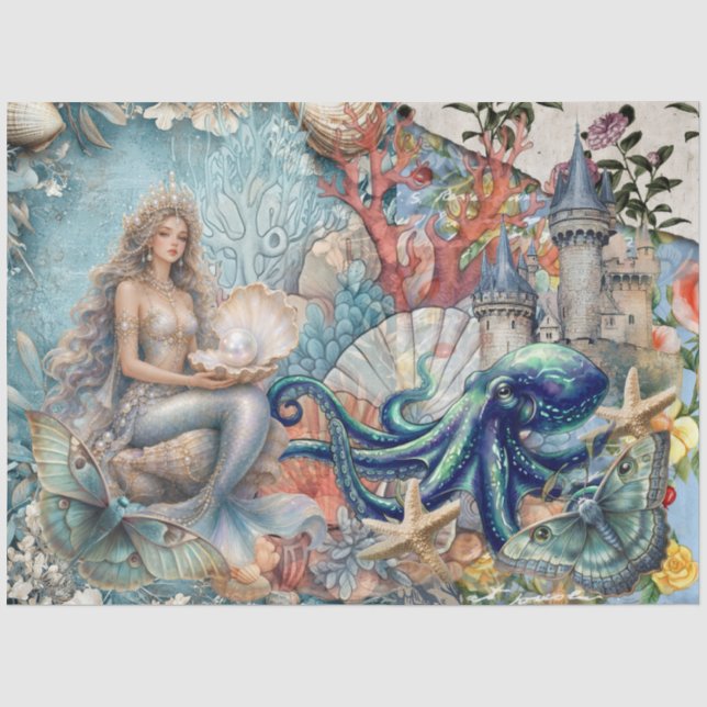 Mixed Media Fantasy Mermaid Decoupage Tissue Paper (Front)