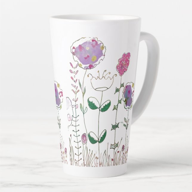 Mixed Media Floral  Latte Mug (Right Angle)