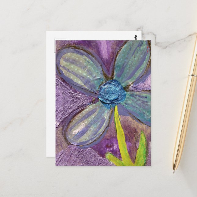 Mixed media flower postcard (Front/Back In Situ)