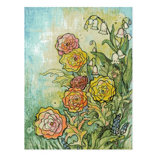 Mixed Media Garden Flowers Postcard