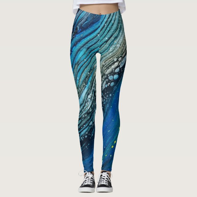 Mixed Media Girl Acrylic Pour Leggings (Front)
