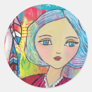 Mixed Media Girl with Blue Hair Sticker