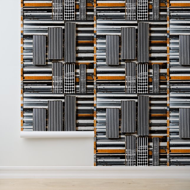 Mixed Media Grid Stripe No. 4 Wallpaper (Application)