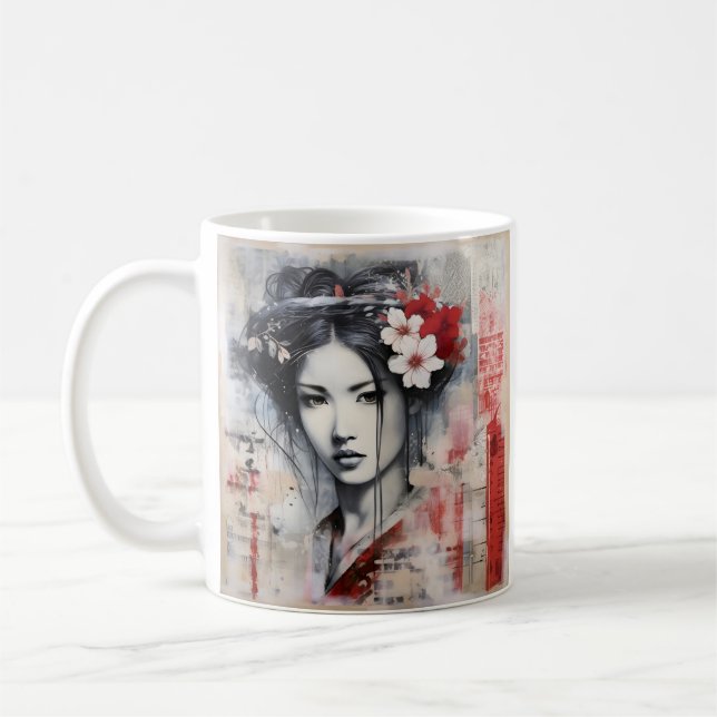 Mixed media Japanese geisha coffee mug (Left)