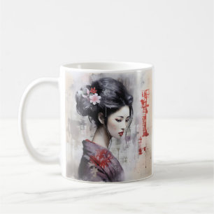 Mixed media Japanese geisha coffee mug