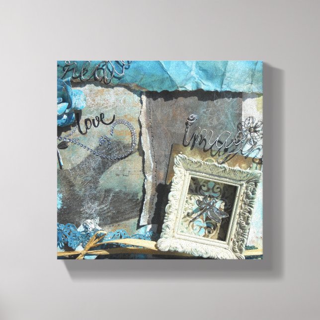 Mixed Media Love Teal Art Canvas Print (Front)