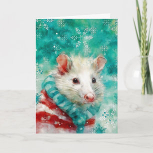 Mixed Media Opossum Print Christmas Card AP445B1