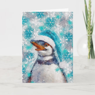 Mixed Media Penguin Print Holiday Card AP459B1