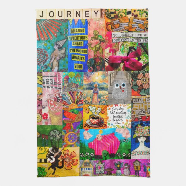 Mixed Media Pop Art Travel Collage Kitchen Towel (Vertical)