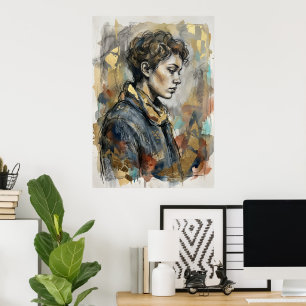 Mixed Media Portrait Profile Figure Colourful Abst Poster