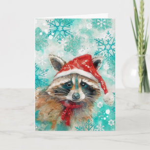 Mixed Media Racoon Print Christmas Card AP452B1