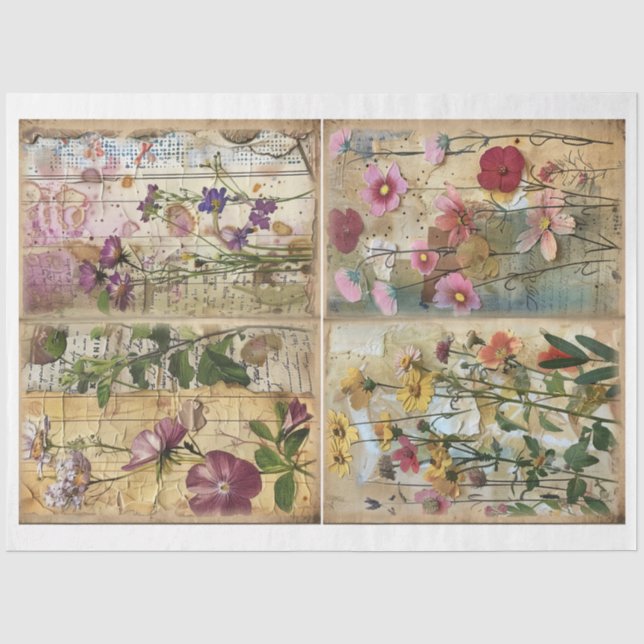 Mixed Media Style Scrapbook Floral Background E Tissue Paper (Front)