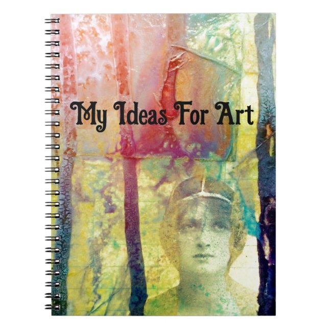 Mixed media vintage lady ink spills notebook (Front)