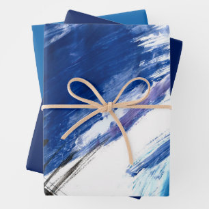 Mixed media watercolor blue abstract artistic wrapping paper sheet