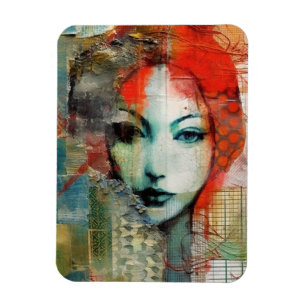 Mixed Media Woman Collage Magnet