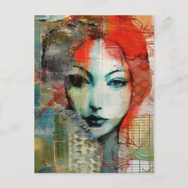 Mixed Media Woman Collage Postcard (Front)