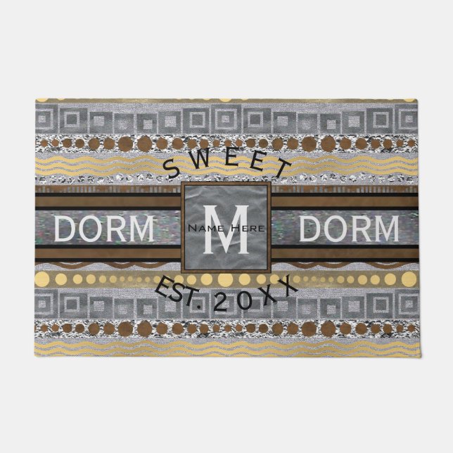 Mixed Metals Monogram Dorm Sweet Dorm College Doormat (Front)